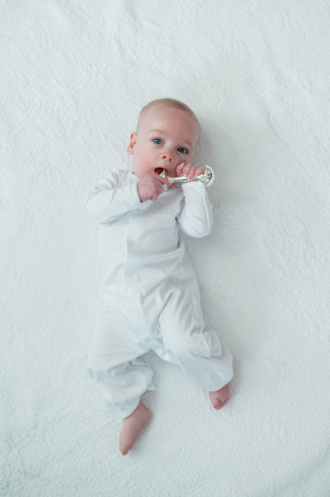 White Converter Gown baby with rattle